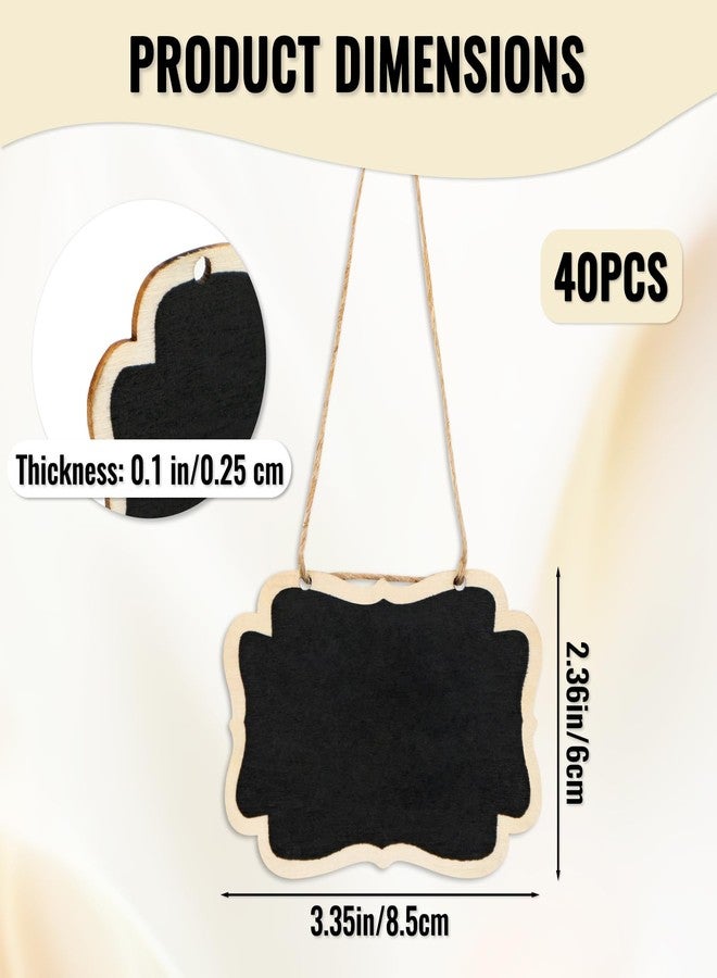 40 قطعة من ملصقات السبورة الصغيرة مع خيط لوضع العلامات، مقاس 3.35 × 2.36 بوصة، لافتات سبورة معلقة، لوحات خشبية صغيرة معلقة، ملصقات أسعار الطعام لبوفيه الحفلات (أسود) - Image 2